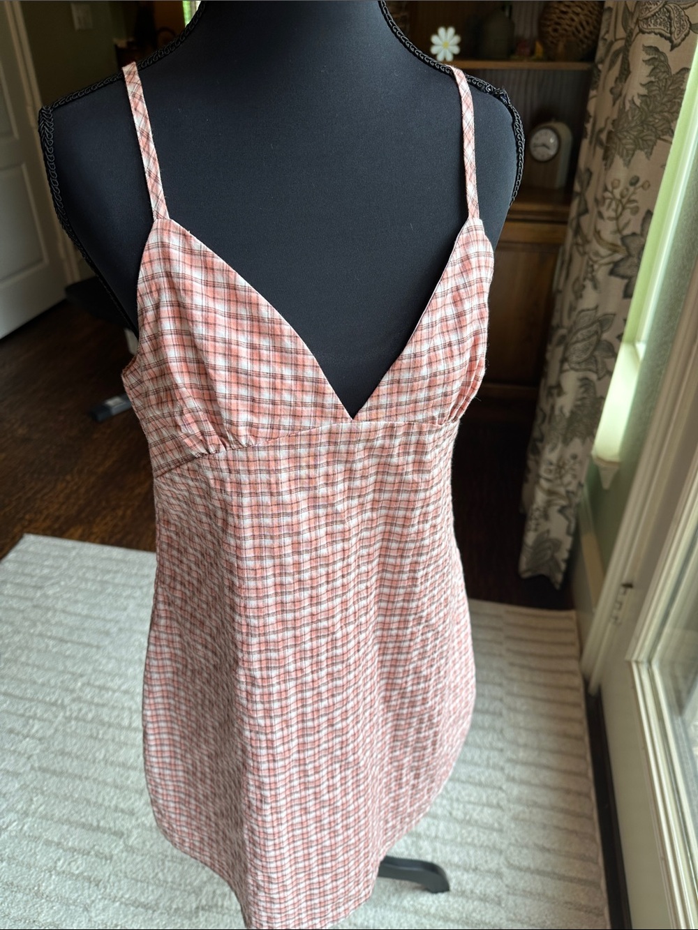 Tilly's Full Tilt Peach Pink Plaid Spaghetti Strap Mini Dress